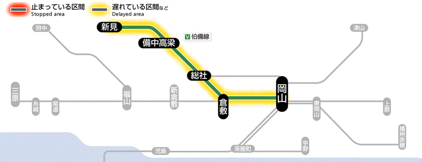 岡山・福山地区の路線図